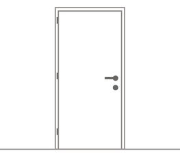 La ilustración muestra una puerta con bisagras a la izquierda.