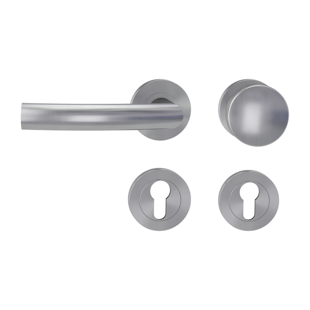 knob handle rose set LORITA PROF screw on cl4 rose set round knob R2 brushed steel L