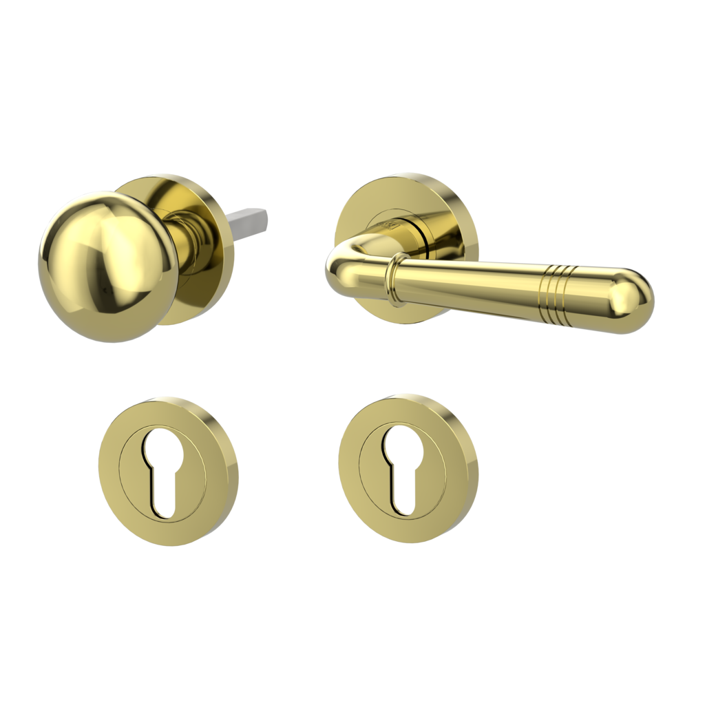 knob handle rose set FABIA screw on cl4 rose set round knob R21 brass look R