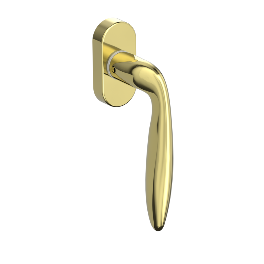 Silhouette product image in perfect product view shows the Griffwerk window handle ALINA in the version unlockable, brass look