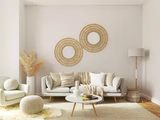 The picture shows a living room with Boho Style furnishings.