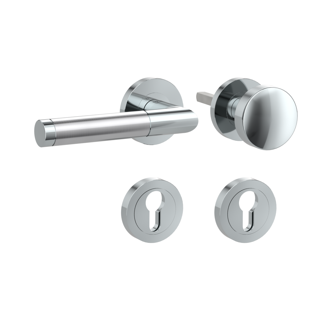 LOREDANA PROF alternate set Screw-on system GK3 round escutcheons Knob R2 polished satin stainless steel L