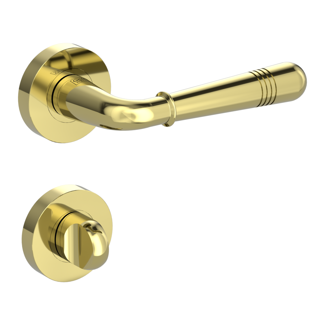 FABIA door handle set Screw-on system GK4 round escutcheons WC brass effect