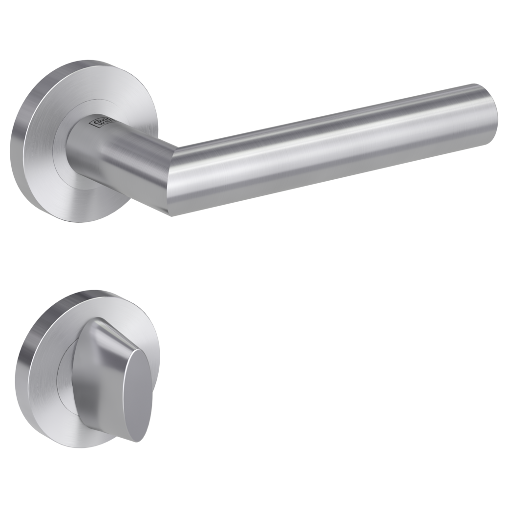 door handle set LUCIA PROF screw on cl3 rose set round wc red/white brushed steel