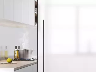 The new, innovative sliding door system seals against vapours and odours and is therefore ideal for kitchen and bathroom.