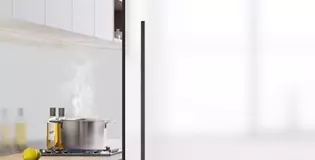 The new, innovative sliding door system seals against vapours and odours and is therefore ideal for kitchen and bathroom.