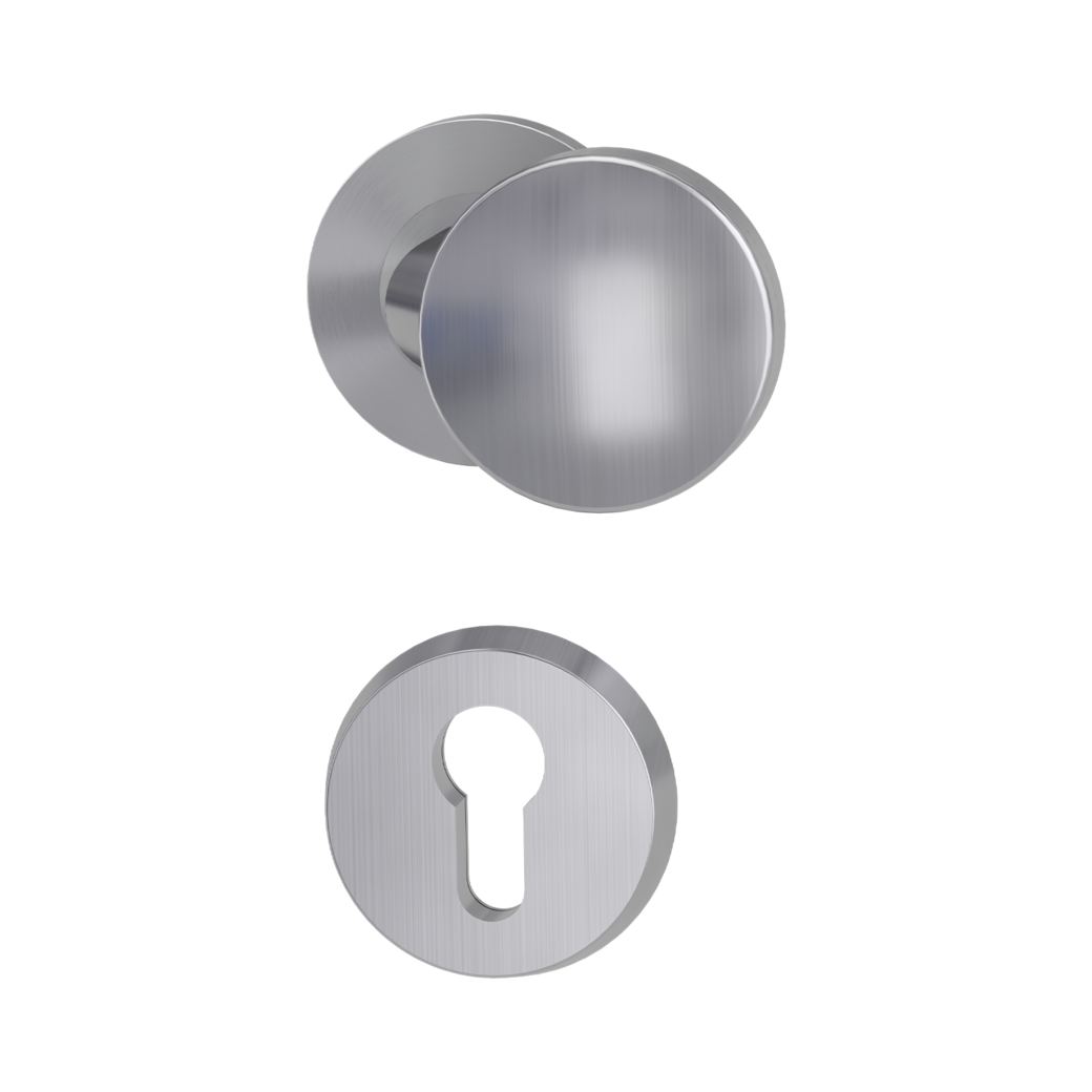 security rose set with knob R1 euro profile 38-50mm brushed steel handle R1