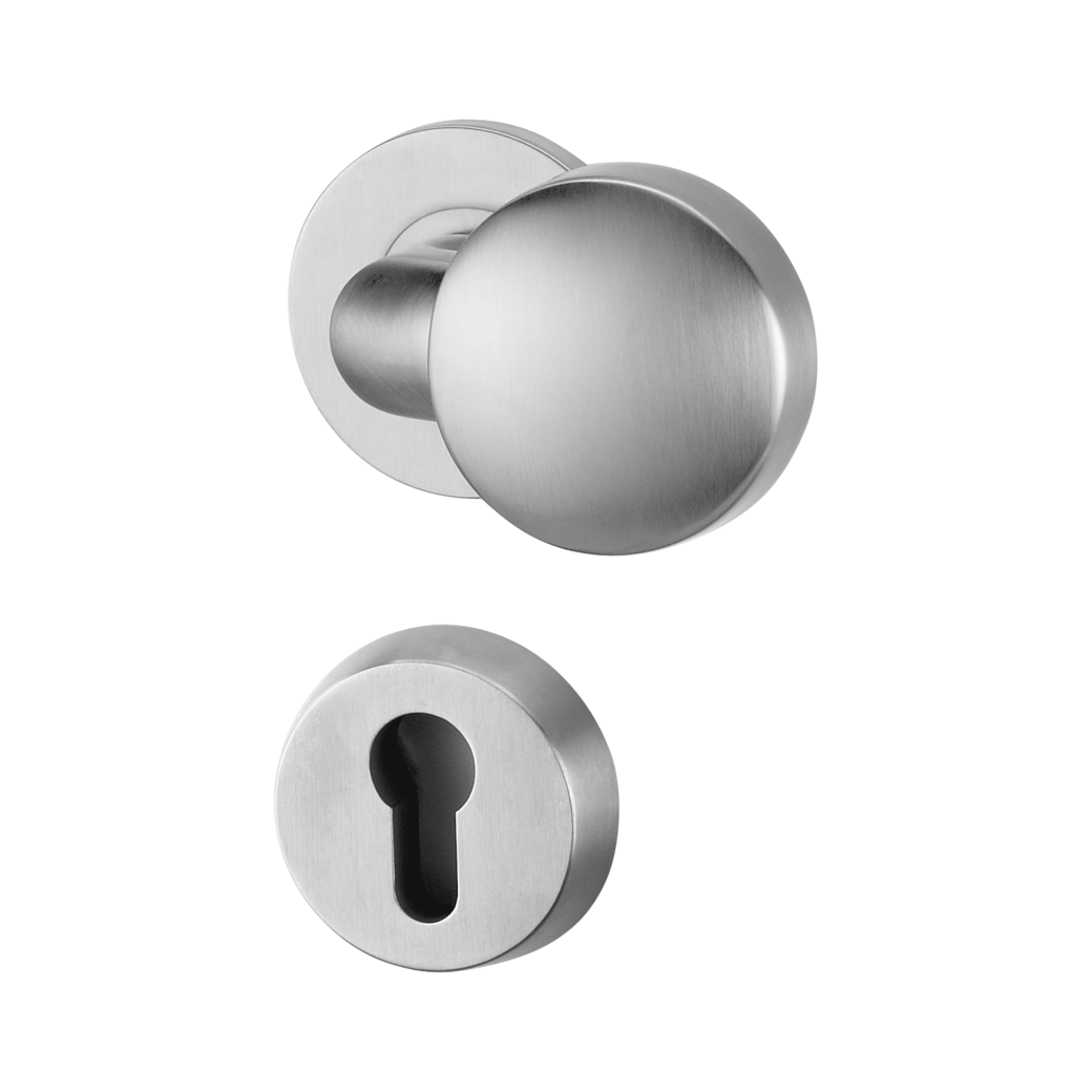 security rose set with knob R1 euro profile 38-50mm brushed steel handle R1