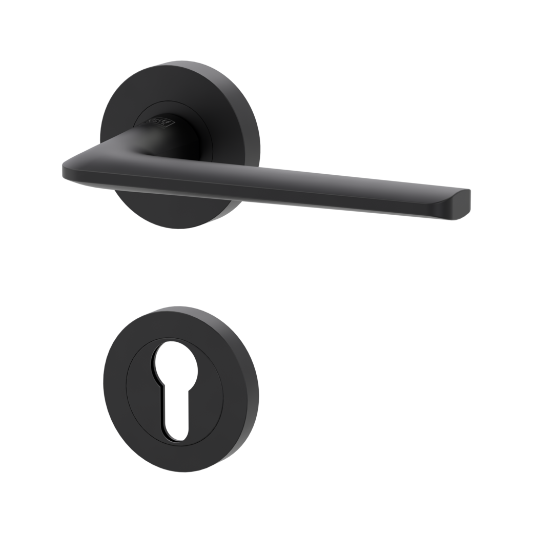 REMOTE door handle set Screw-on system GK4 round escutcheons Profile cylinder graphite black