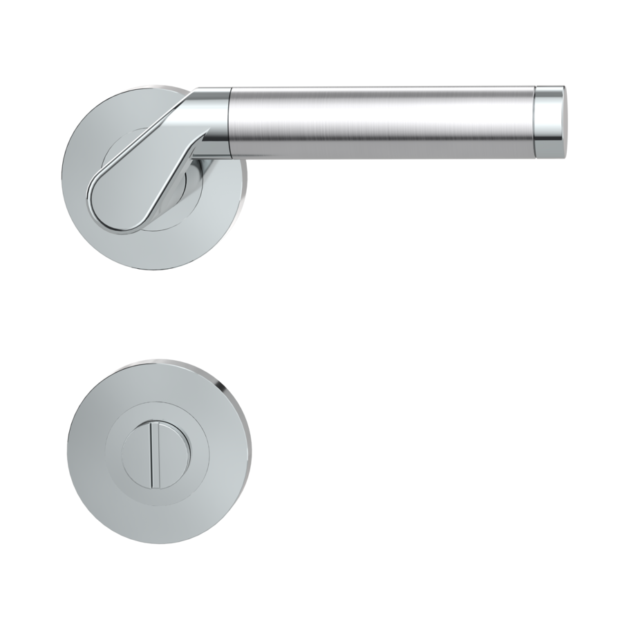 Isolated product image in perfect product view shows the GRIFFWERK rose set CARLA in the version turn and release - brushed steel - clip on technique outside view