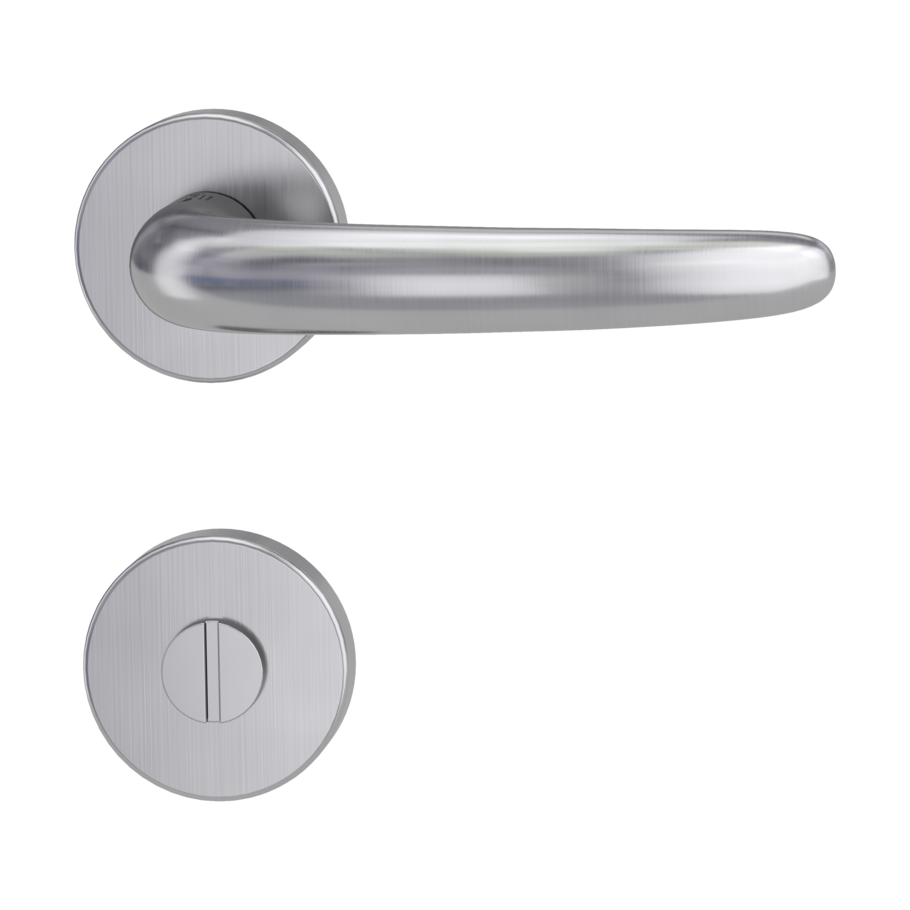 Isolated product image in perfect product view shows the GRIFFWERK rose set ALESSIA PROF in the version turn and release - brushed steel - screw on technique outside view