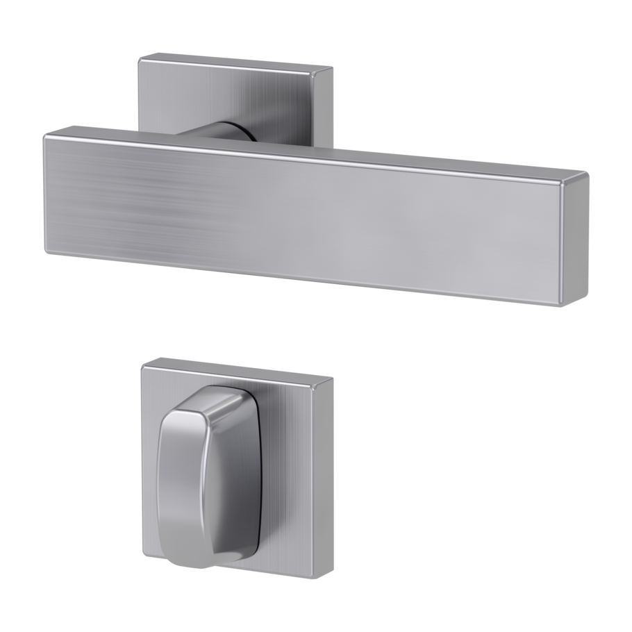 Isolated product image in the left-turned angle shows the GRIFFWERK rose set square CARLA SQUARE in the version turn and release - brushed steel - clip on technique inside view 