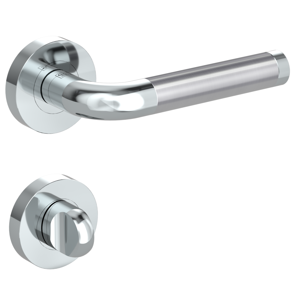 door handle set SIMONA screw on cl4 rose set round wc chrome/brushed steel