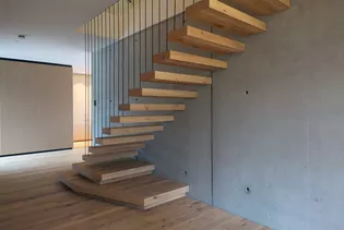 Die Abbildung zeigt eine moderne Treppe im Flur.