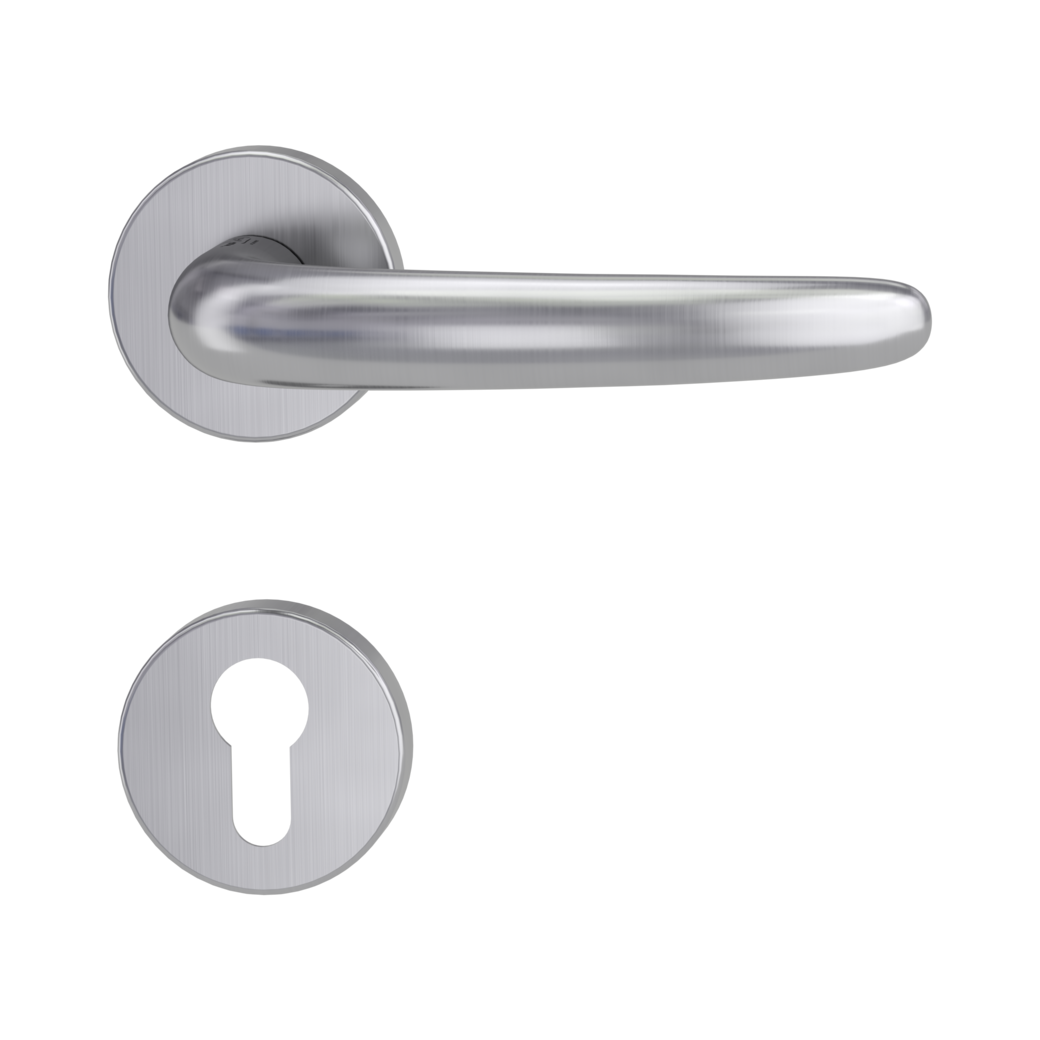 ULMER GRIFF door handle set Clip-on system GK3 round escutcheons Satin stainless steel profile cylinder