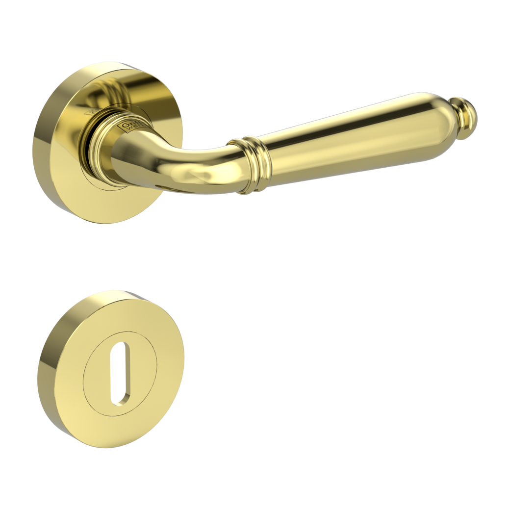 CAROLA door handle set Screw-on system GK4 round escutcheons Cipher bit brass effect