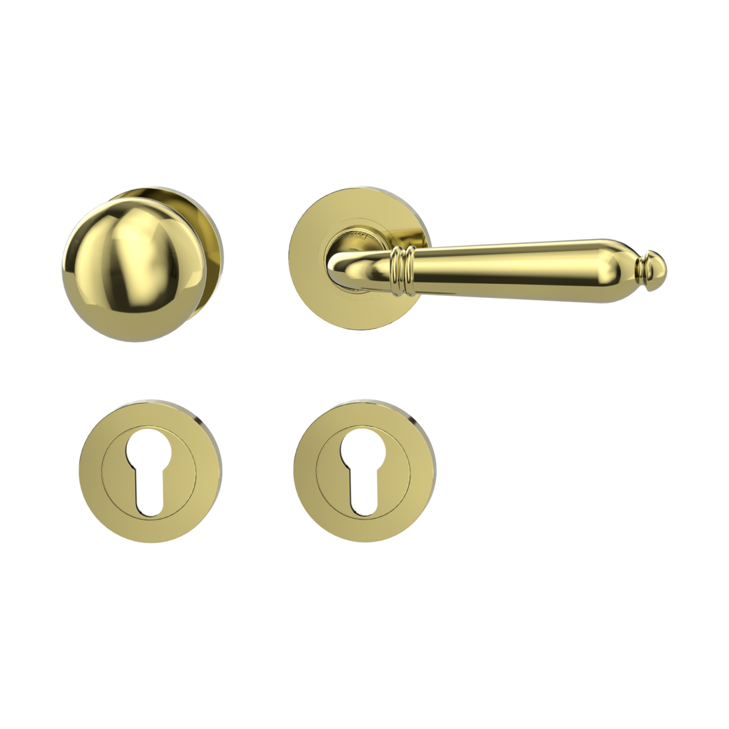 CAROLA alternate set Screw-on system GK4 round escutcheons Knob R21 brass effect R