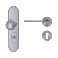 Silhouette product image in perfect product view shows the Griffwerk security combi set TITANO_882 in the version cylinder cover, round, brushed steel, clip on with the door handle LEAF LIGHT SG