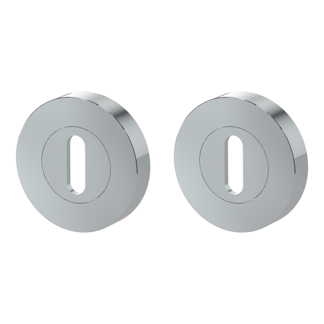 Pair of escutcheons round cipher bit Screw-on system polished stainless steel