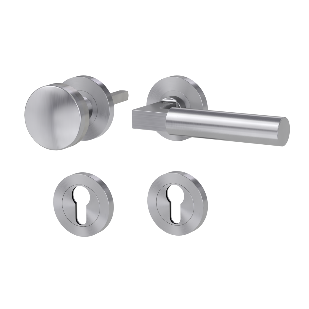 knob handle rose set METRICO PROF screw on FP rose set round knob R2 38-50mm brushed steel R