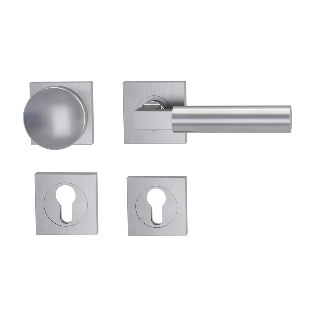 knob handle rose set METRICO PROF screw on cl4 rose set square knob R2 brushed steel R