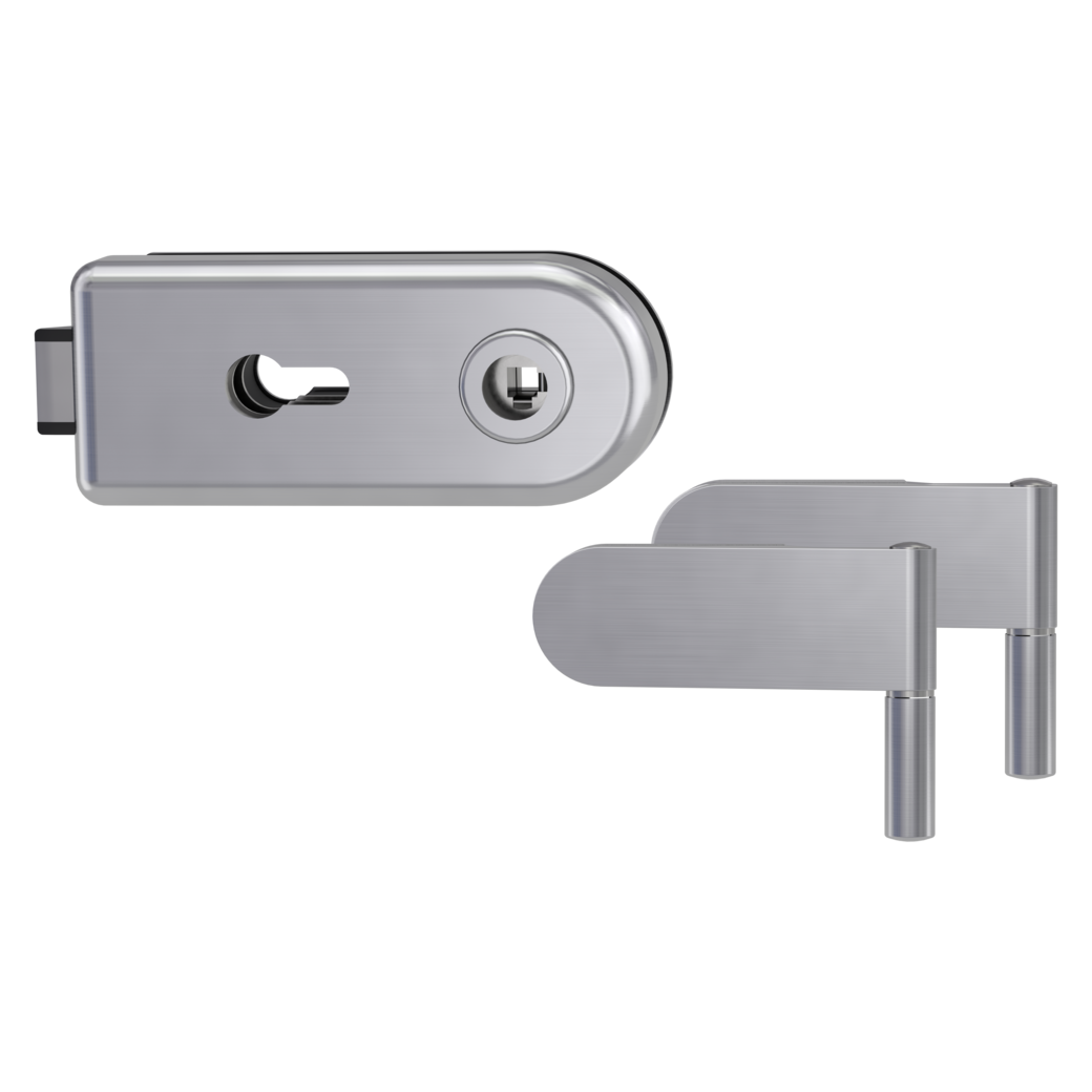 glass door lock set CLASSICO euro profile silent 2-part hinges brushed steel