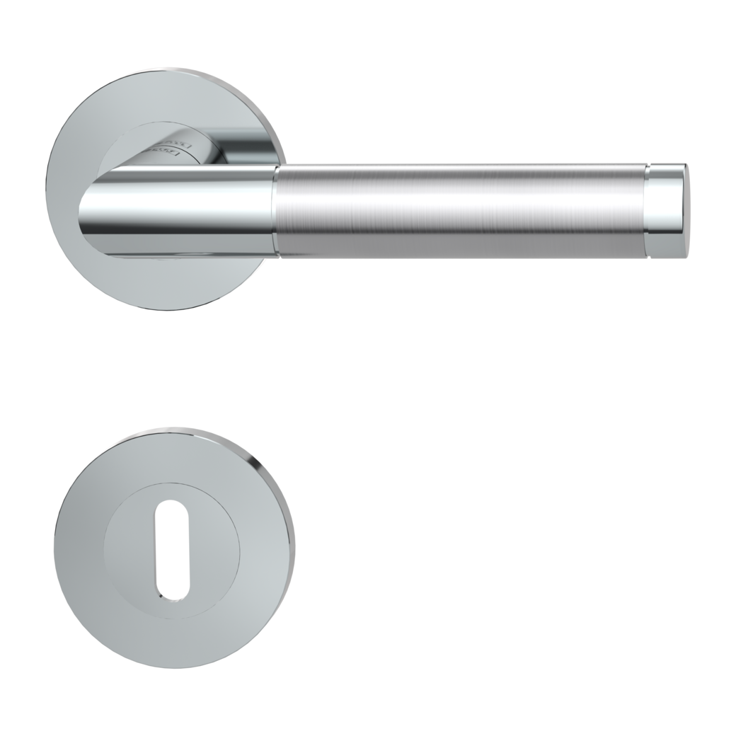 door handle set LOREDANA PROF screw on cl3 rose set round mortice lock polished/brushed steel