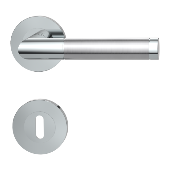 Isolated product image in perfect product view shows the GRIFFWERK rose set LOREDANA PROF in the version mortice lock - polished/brushed steel - screw on technique