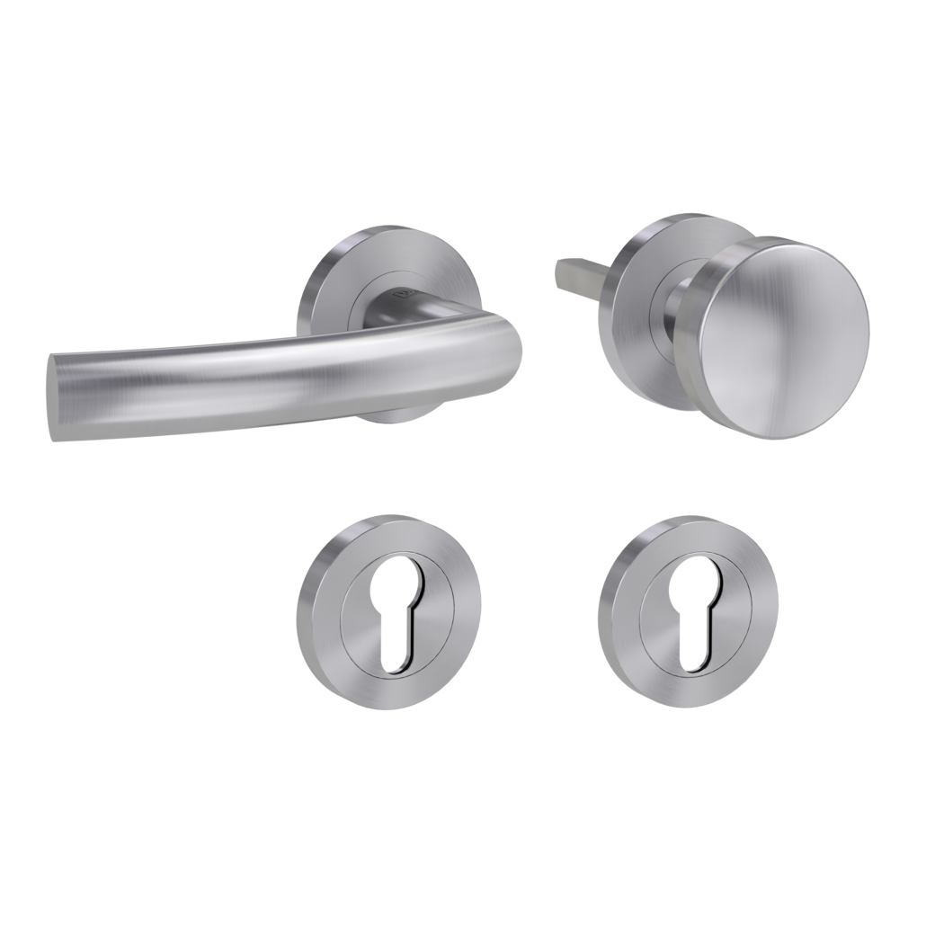 knob handle rose set LORITA PROF screw on FP rose set round knob R2 38-50mm brushed steel L