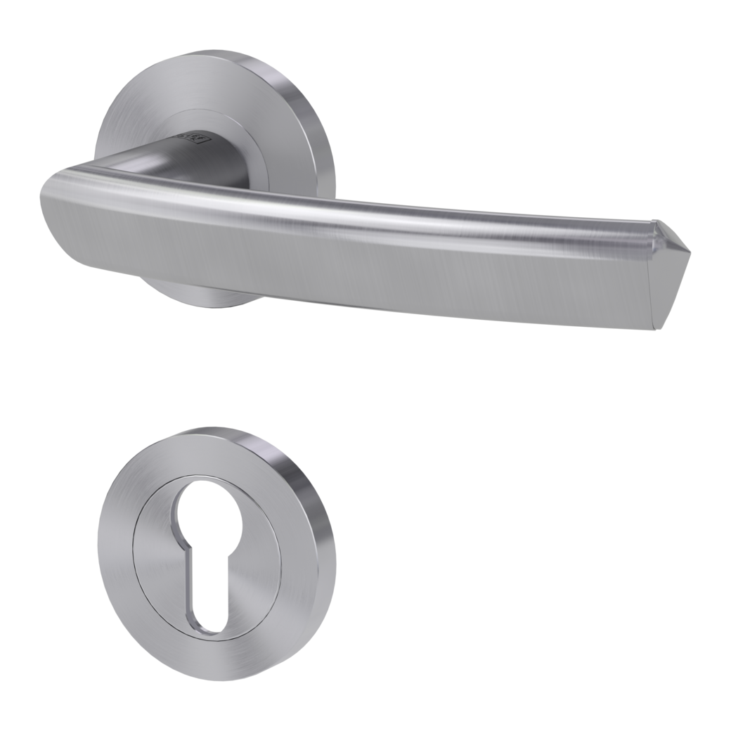 CRYSTAL door handle set Screw-on system GK3 round escutcheons Satin stainless steel profile cylinder