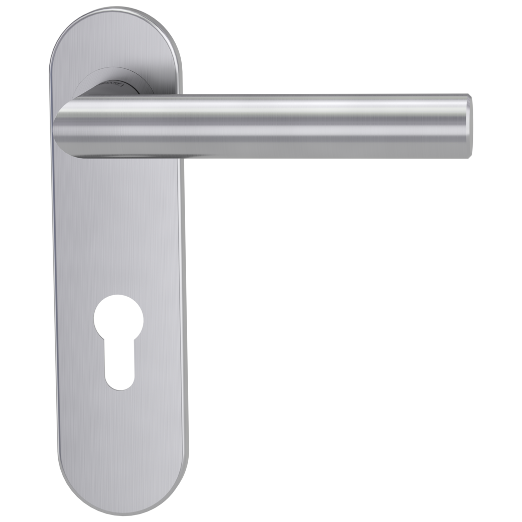 LUCIA PROF door handle set Screw-on system FS round short backpl. Satin stainless steel profile cylinder