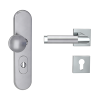 Silhouette product image in perfect product view shows the Griffwerk security combi set TITANO_882 in the version cylinder cover, square, brushed steel, clip on with the door handle CHRISTINA QUATTRO
