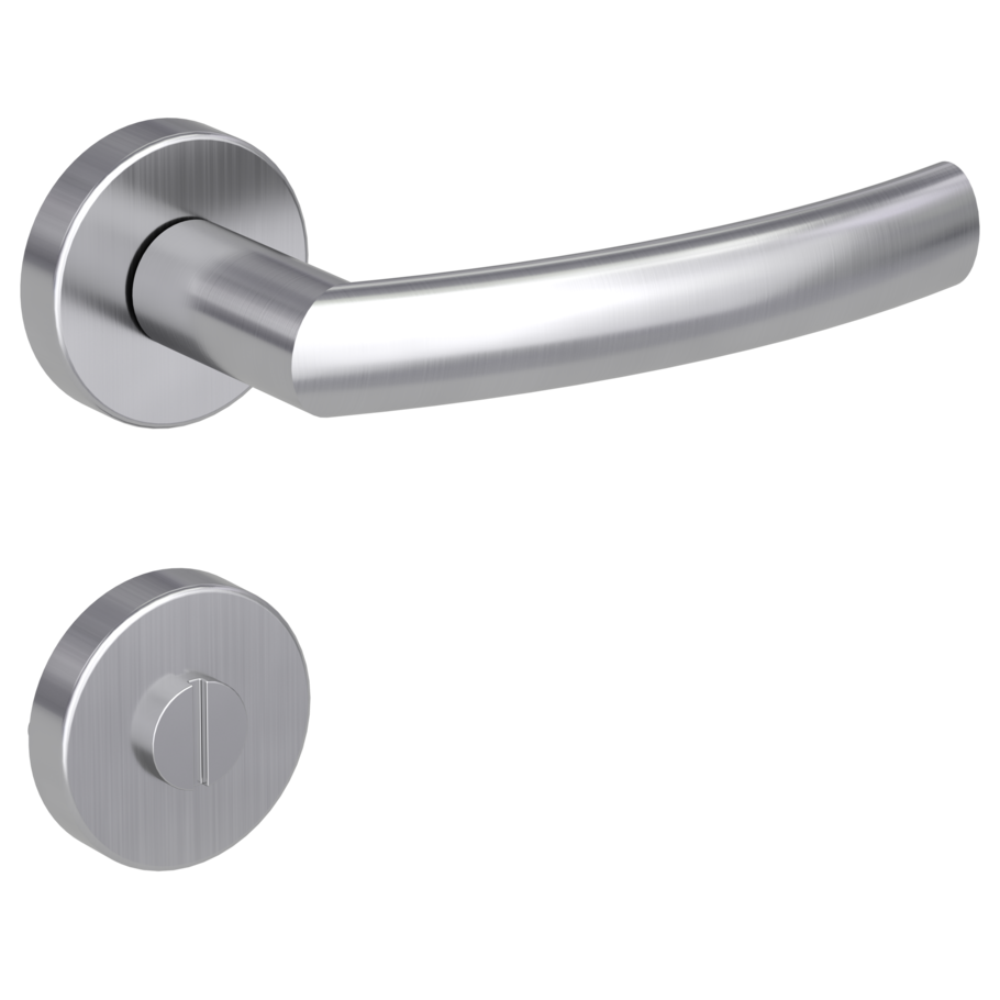 Isolated product image in the right-turned angle shows the GRIFFWERK rose set LORITA in the version turn and release - brushed steel - clip on technique outside view