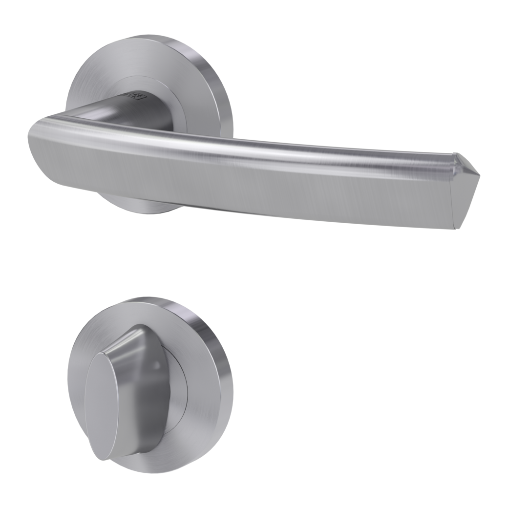 door handle set CRYSTAL screw on cl3 rose set round wc brushed steel