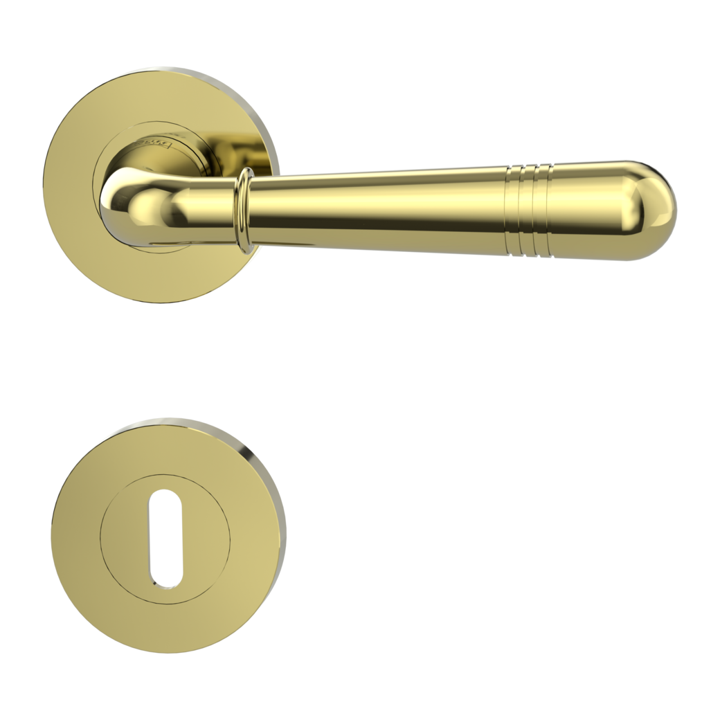FABIA door handle set Screw-on system GK4 round escutcheons Cipher bit brass effect