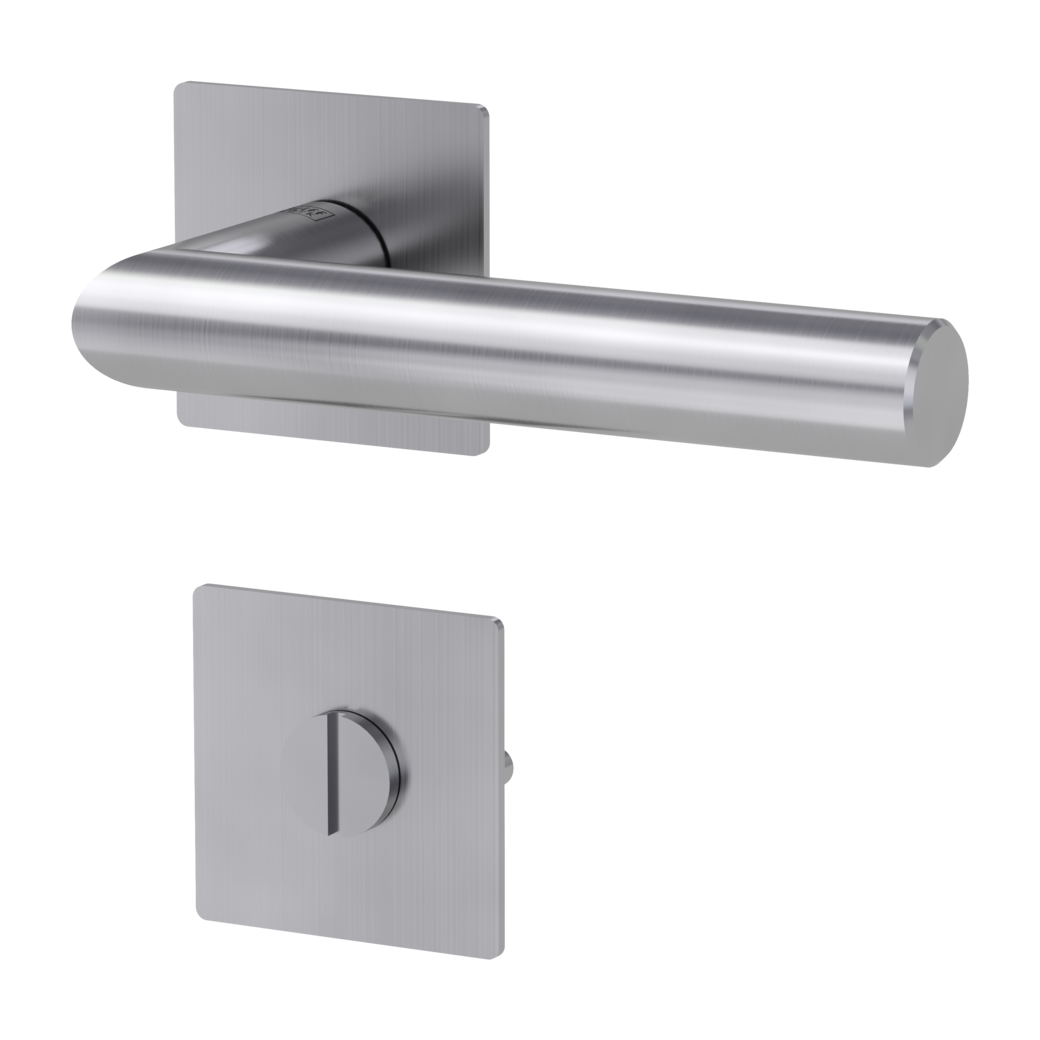 LUCIA PIATTA S QUATTRO door handle set Flat escutcheons straight-edged WC satin stainless steel