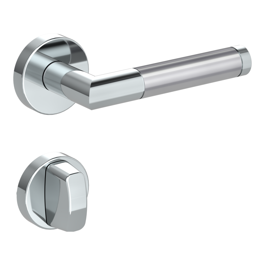 Isolated product image in the right-turned angle shows the GRIFFWERK rose set LOREDANA in the version turn and release - polished/brushed steel - clip on technique inside view 