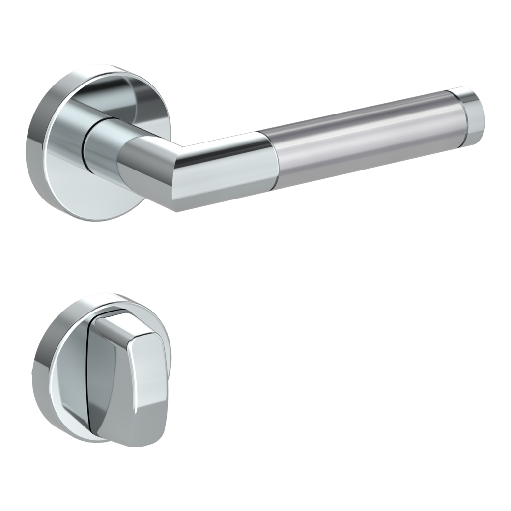 LOREDANA door handle set Clip-on system GK3 round escutcheons Polished-satin stainless steel WC