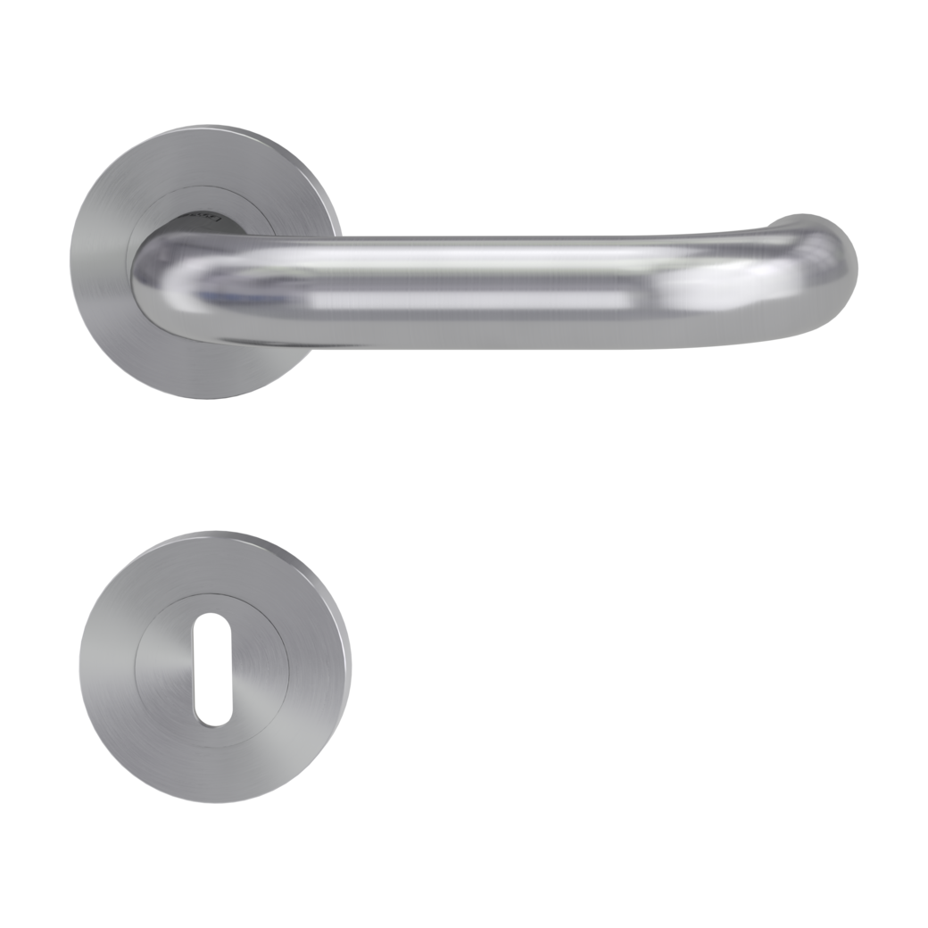 door handle set ALESSIA PROF screw on cl4 rose set round mortice lock brushed steel