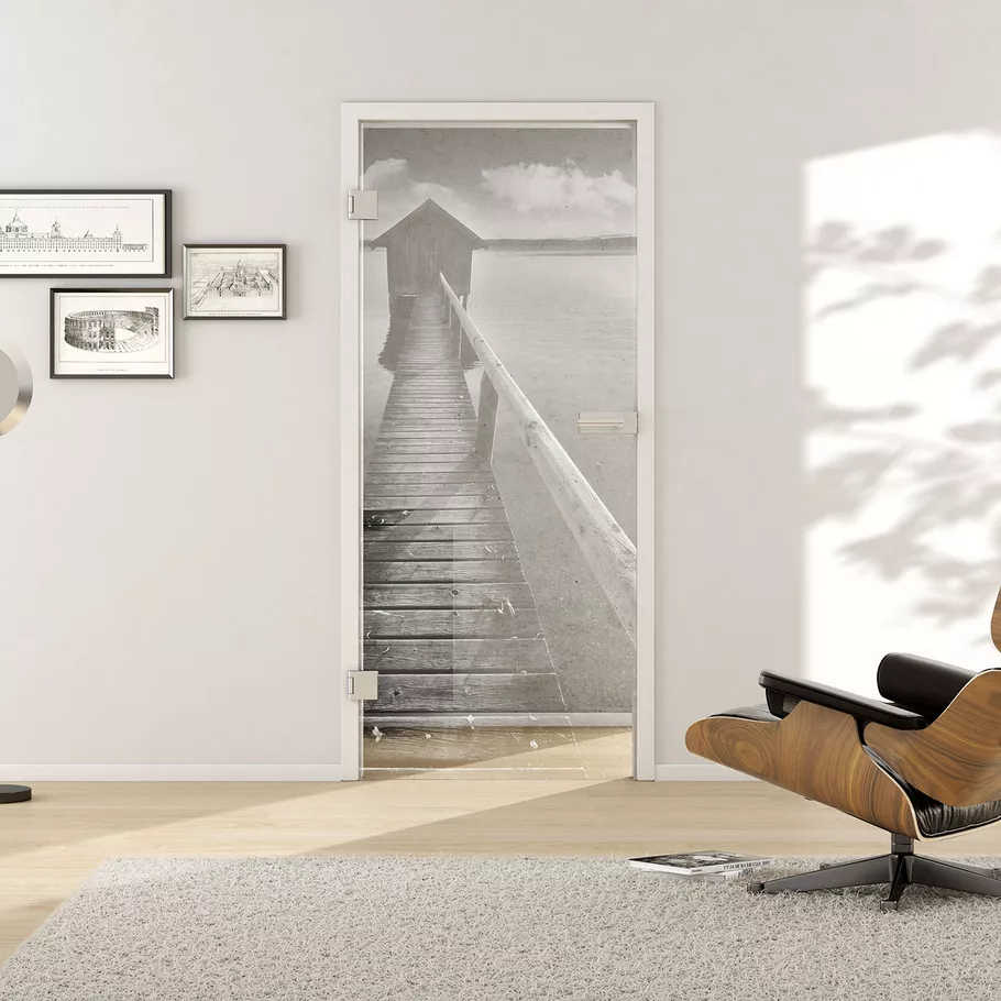 Glasdrehtür PHOTO 678 ESG PURE WHITE klar 871x2013x8mm Studio/Office Ö-Norm L