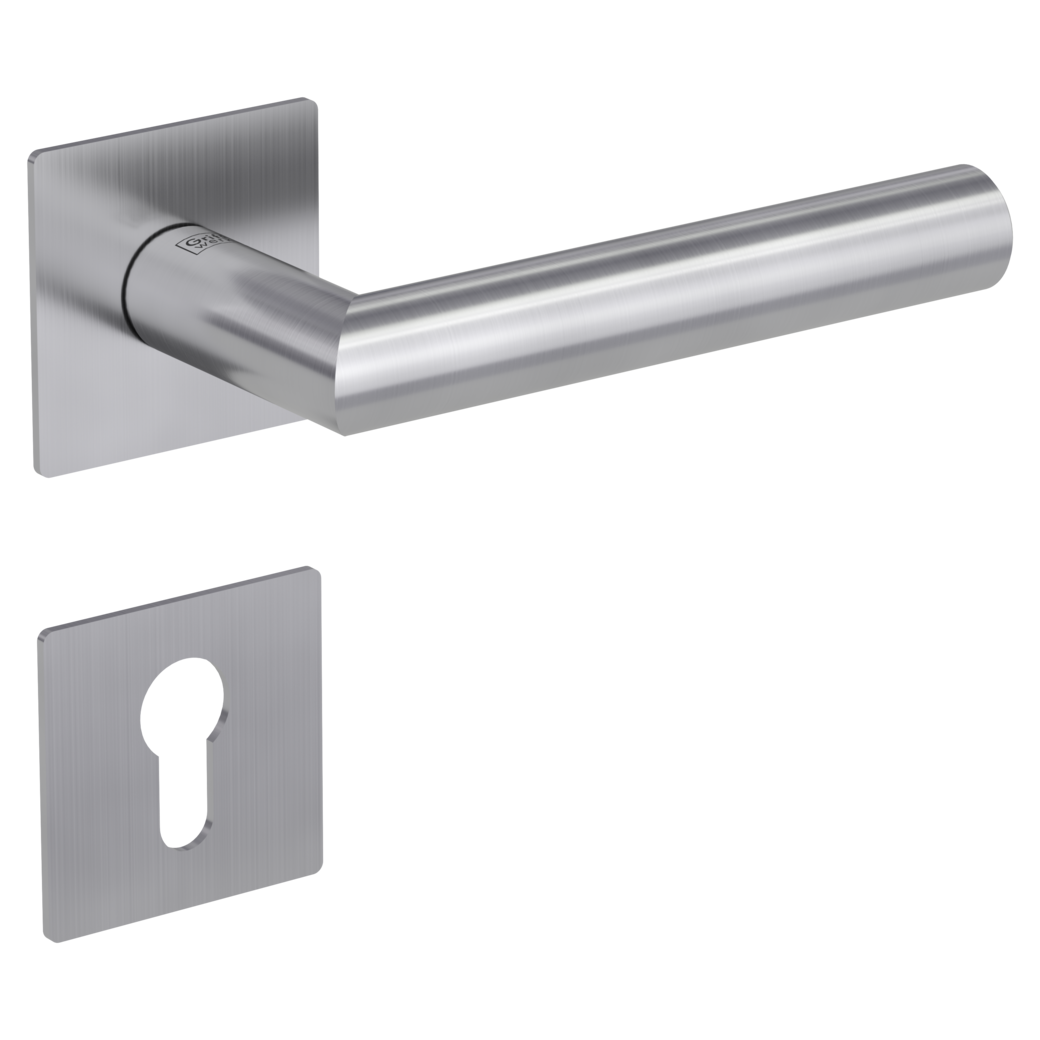 door handle set LUCIA PIATTA S QUATTRO flat rose rose set square euro profile brushed steel