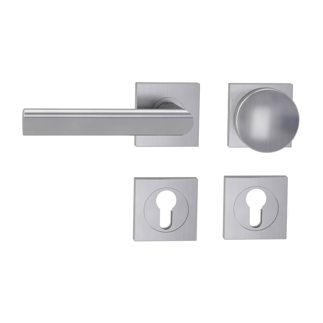 knob handle rose set TRI 134 screw on cl3 rose set square knob R2 brushed steel L