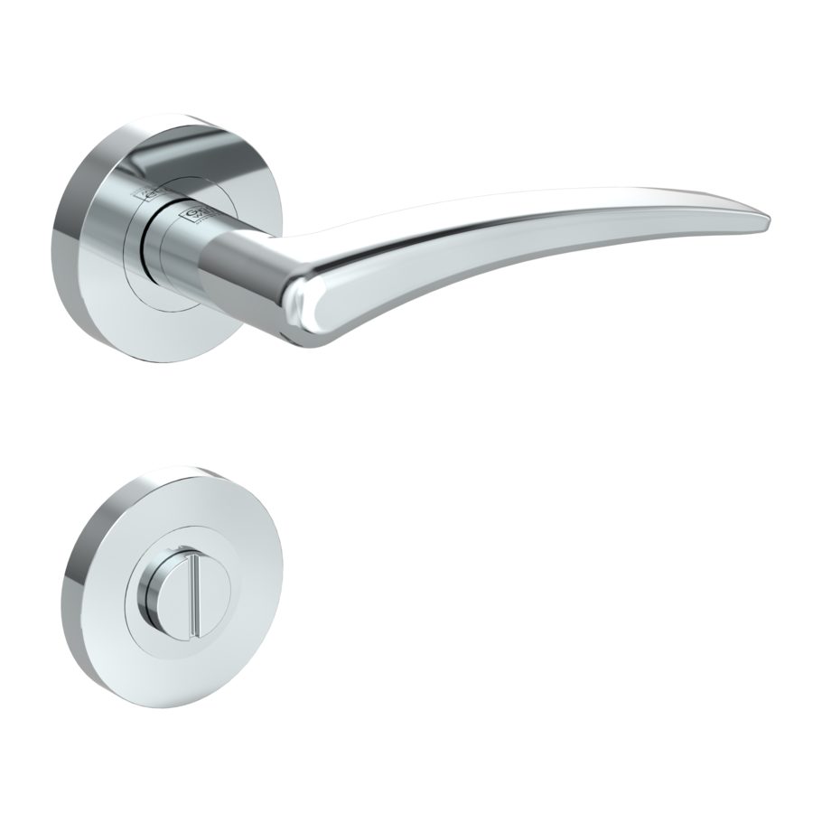 Isolated product image in the right-turned angle shows the GRIFFWERK rose set MARISA in the version turn and release - chrome - screw on technique outside view