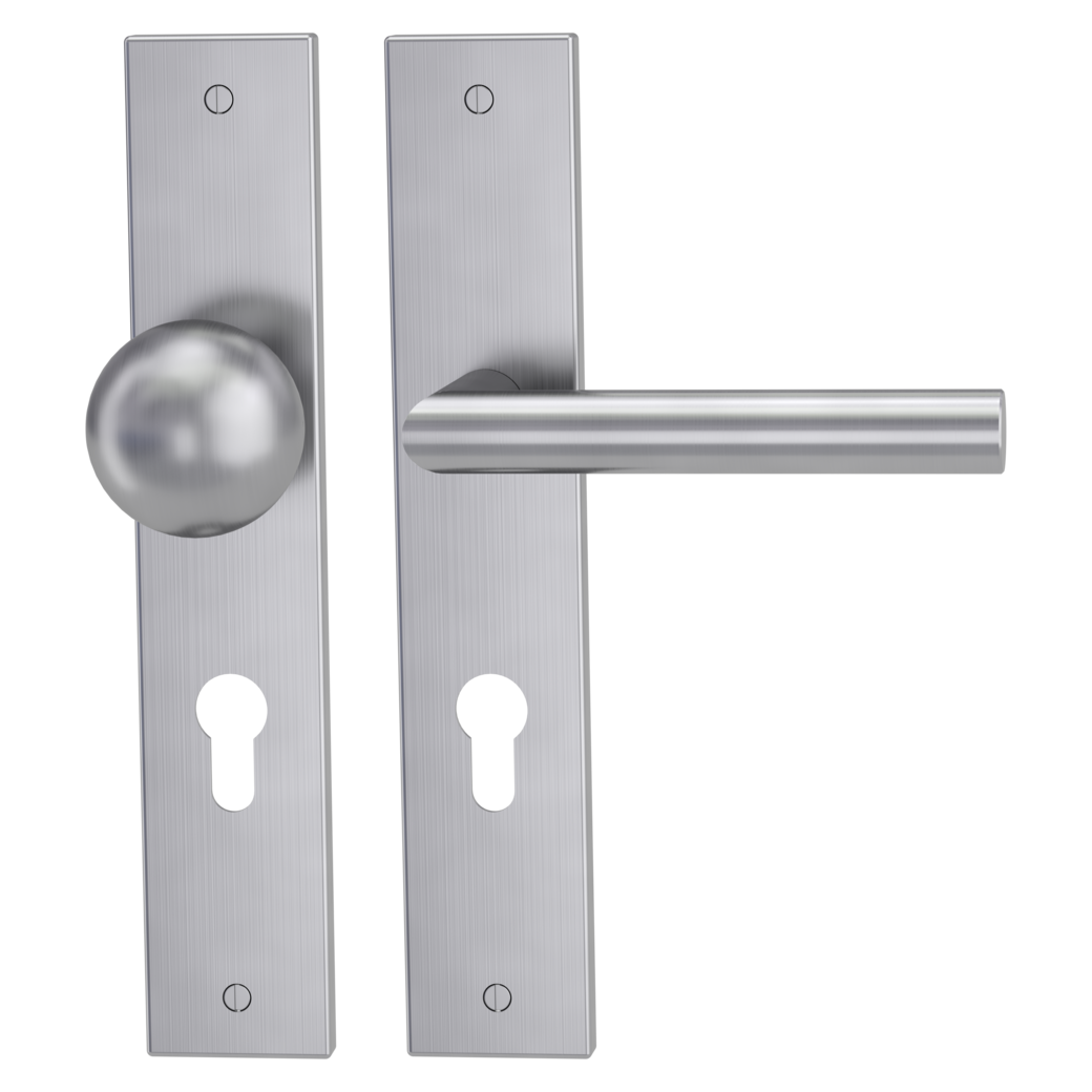 knob handle rose set LUCIO deco screw long plate square knob R4 brushed steel R