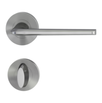 Freigestelltes Produktbild im idealen Blickwinkel fotografiert zeigt die GRIFFWERK Rosettengarnitur ALINA in der Ausführung WC-Schließer - Nickelmatt - Schraubtechnik Innenansicht 