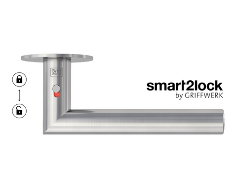 The illustration shows a Griffwerk door handle with the new smart2lock locking system