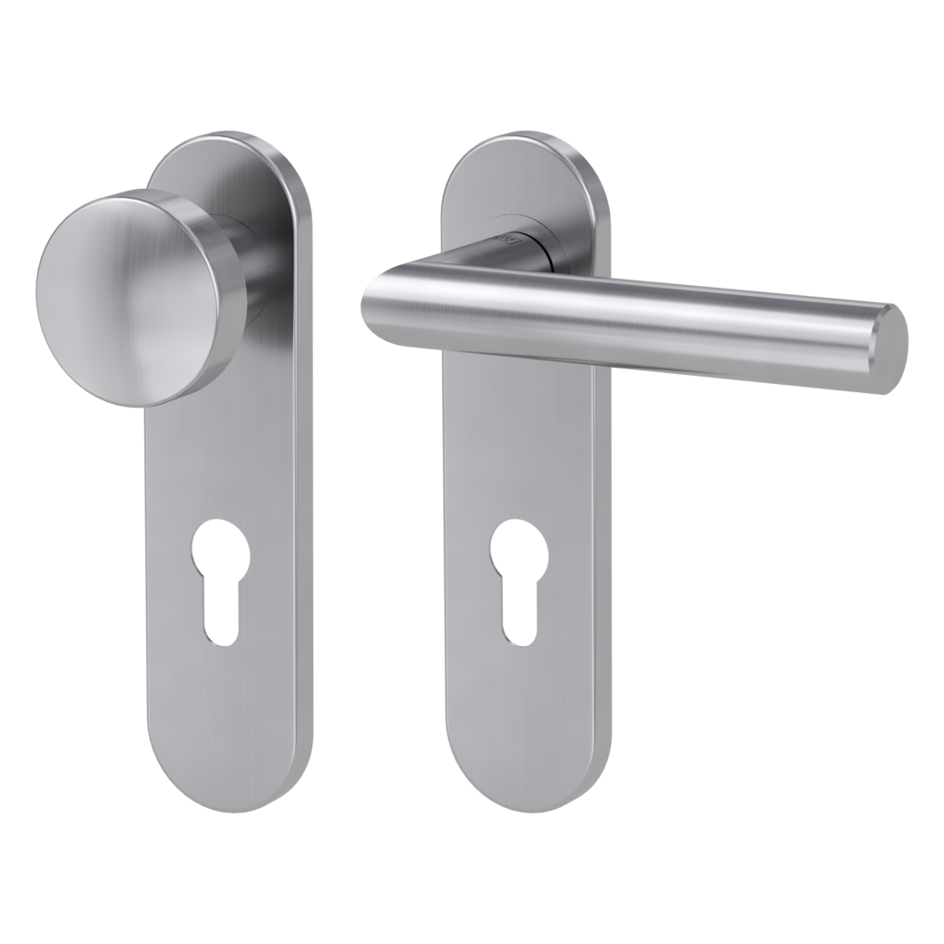 knob handle rose set LUCIA PROF screw on cl4 short plate round knob R2 brushed steel R