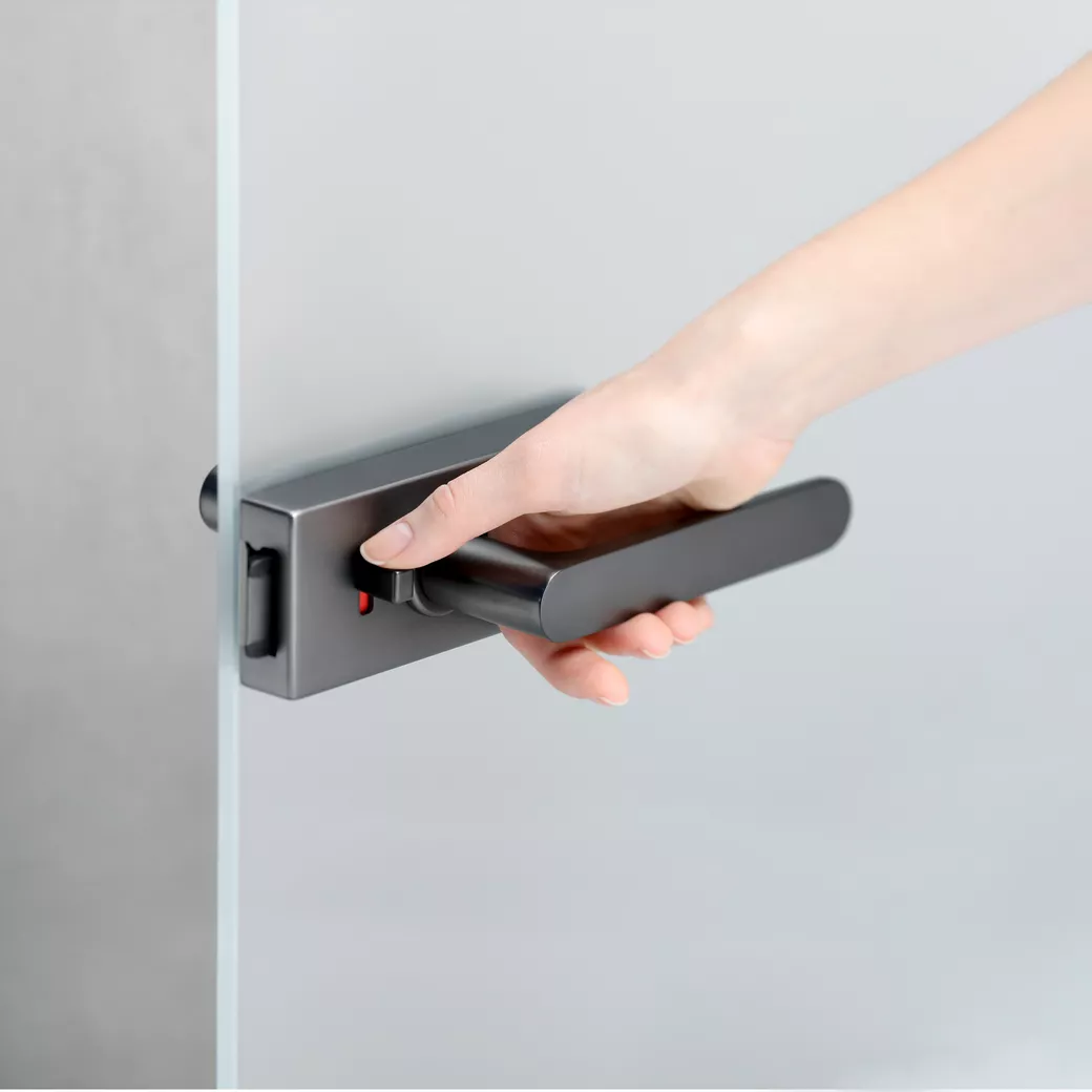 Jgo.Herrajes puerta de cristal PURISTO S smart2lock Silencioso bisagras 3-pzas AVUS Gris cachemira