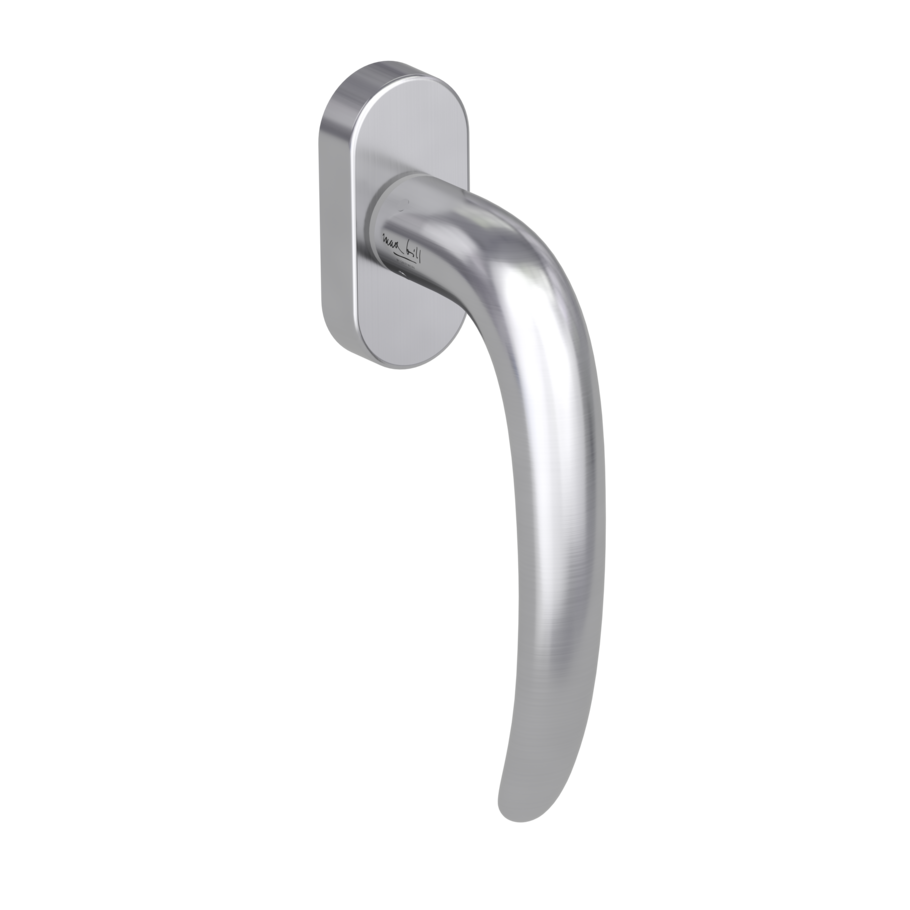 Silhouette product image in perfect product view shows the Griffwerk window handle ULMER GRIFF in the version unlockable, brushed steel