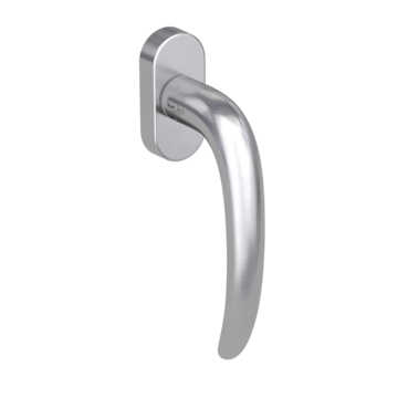 Silhouette product image in perfect product view shows the Griffwerk window handle ULMER GRIFF in the version unlockable, brushed steel